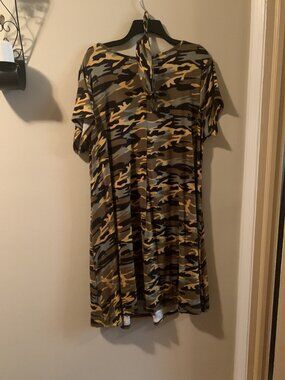 Army printed dress with face cover